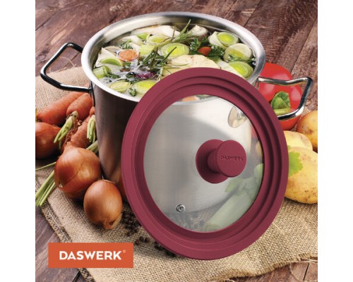 Крышка для любой сковороды и кастрюли универсальная 3 размера (22-24-26см) бордовая, DASWERK, 607587