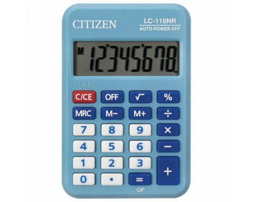 Калькулятор карманный CITIZEN LC-110NRBL, МАЛЫЙ (89х59мм), 8 разрядов, двойное питание, СИНИЙ