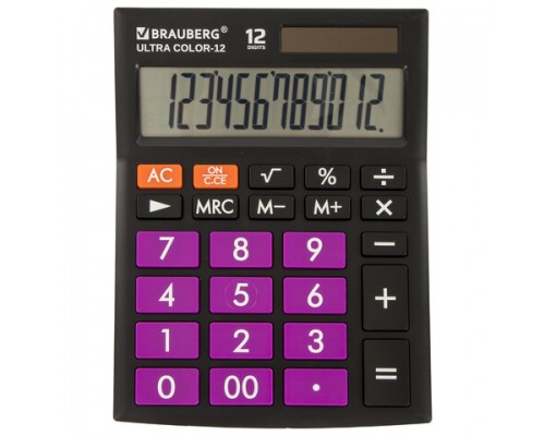 Калькулятор настольный BRAUBERG ULTRA COLOR-12-BKPR (192x143мм),12 разрядов,ЧЕРНО-ФИОЛЕТОВЫЙ, 250501