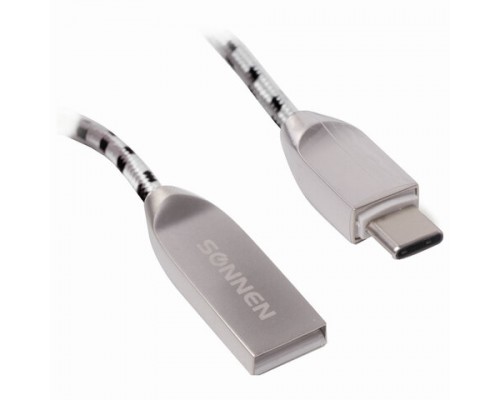 Кабель USB 2.0-Type-C, 1м, SONNEN Premium, медь, передача данных и быстрая зарядка, 513127