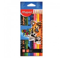 Карандаши цветные MAPED (Франция) "Color'Peps Animals'", 12 цветов, трехгранные, заточенные, европодвес, 832212