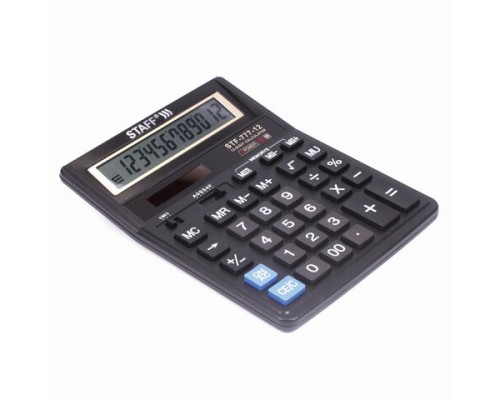 Калькулятор настольный STAFF STF-777, 12 разрядов, двойное питание, 210x165мм, ЧЕРНЫЙ