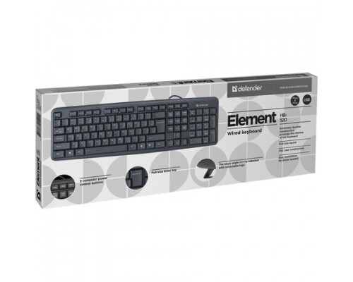 Клавиатура проводная DEFENDER Element HB-520, USB, 104клавиши+3 дополнительных клавиши,черная, 45522