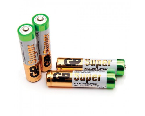 Батарейки КОМПЛЕКТ 4 шт, GP Super, AAA (LR03, 24А), алкалиновые, мизинчиковые, в пленке, 24ARS-2SB4