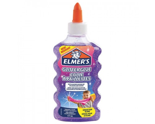 Клей для слаймов канцелярский с блестками ELMERS Glitter Glue, 177 мл, фиолетовый, 2077253