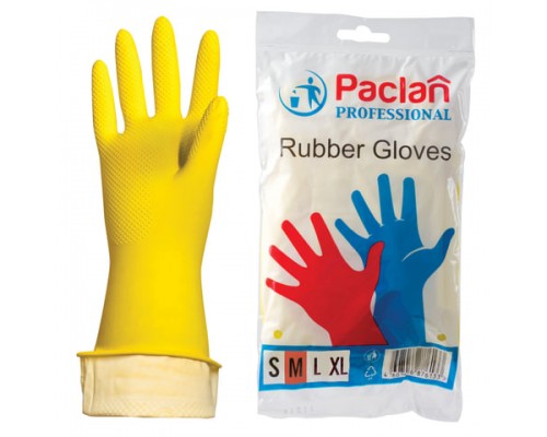 Перчатки хоз. латексные, х/б напыление, размер M (средний), желтые, PACLAN Professional, ш/к1640