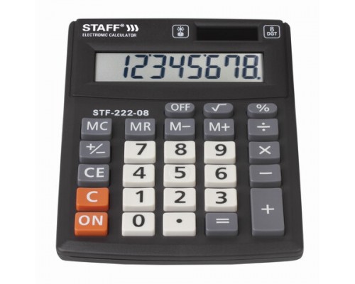 Калькулятор настольный STAFF PLUS STF-222, КОМПАКТНЫЙ (138x103мм), 8 разрядов, двойн.питание, 250418