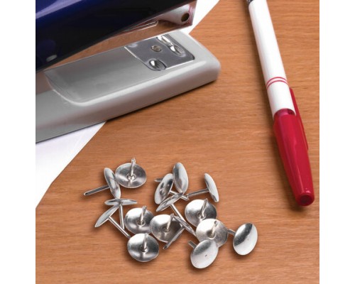 Кнопки канцелярские BRAUBERG металл. серебряные, 10мм, 50 шт., в карт. коробке, 220553
