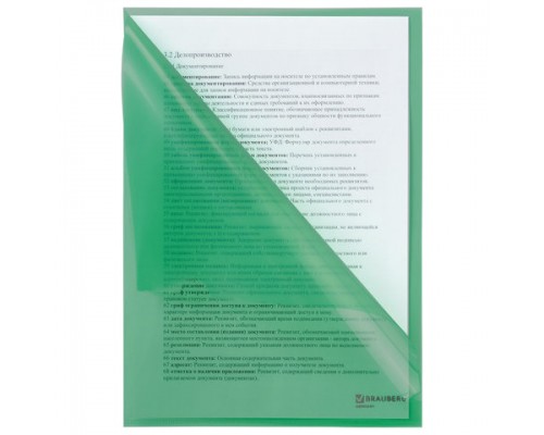 Папка-уголок BRAUBERG, зеленая 0,10мм, 223965