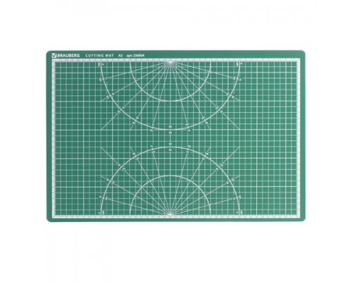 Коврик (мат) для резки BRAUBERG 3-слойный, А3 (450х300мм), двусторонний, толщина 3мм, зеленый,236904