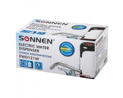 Помпа для воды электрическая SONNEN EWD121W, 1,2 л/мин, АККУМУЛЯТОР, АДАПТЕР, пластик, 455218