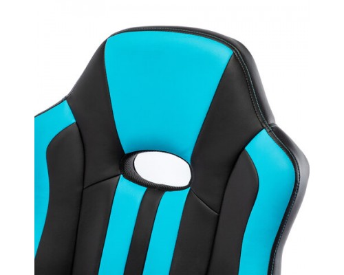 Кресло компьютерное BRABIX Stripe GM-202, экокожа, черное/голубое, 532509