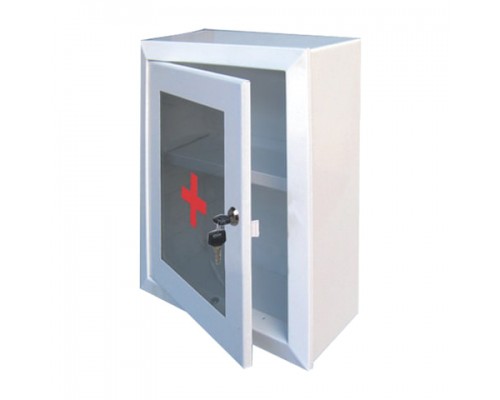 Шкафчик-аптечка металлический, навесной, 1 полка, ключевой замок, стекло, 330x280x140мм