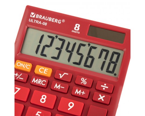 Калькулятор настольный BRAUBERG ULTRA-08-WR, КОМПАКТНЫЙ (154x115мм), 8 разрядов, БОРДОВЫЙ, 250510