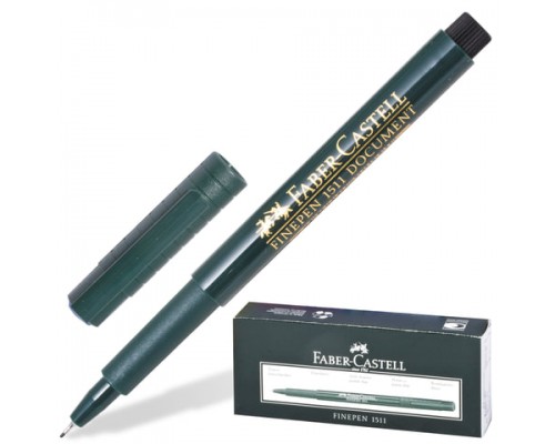 Ручка капиллярная (линер) FABER-CASTELL Finepen 1511, ЧЕРНАЯ, корпус темно-зелен, линия 0,4мм,151199