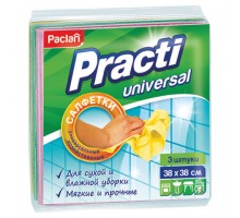 Салфетки универсальные, 38х38 см, КОМПЛЕКТ 3 шт., 110 г/м2, вискоза, PACLAN "Practi Universal", 410018