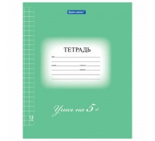 Тетрадь 12 л. BRAUBERG ЭКО "5-КА", крупная клетка, обложка плотная мелованная бумага, ЗЕЛЕНАЯ, 104761