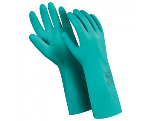 Перчатки нитриловые MANIPULA Дизель, хлопчатобумажное напыление, р-р. 7, S, зеленые, N-F-06, шк 0015