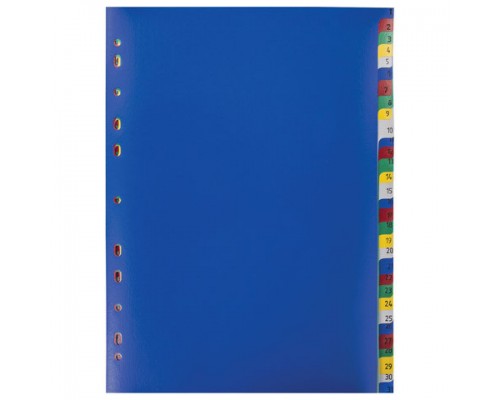 Разделитель пластиковый ОФИСМАГ А4, 31 лист, цифровой 1-31, оглавление, цветной, РОССИЯ, 225618