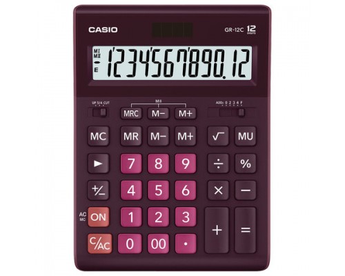 Калькулятор настольный CASIO GR-12С-WR (210х155мм), 12 разрядов, двойное питание, БОРДОВЫЙ