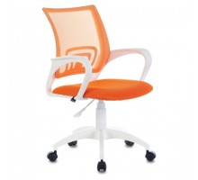 Кресло BRABIX "Fly MG-396W", с подлокотниками, пластик белый, сетка, оранжевое, 532401, MG-396W_532401