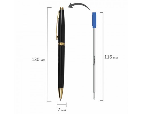 Ручка подарочная шариковая BRAUBERG De luxe Black, корп черн, узел 1мм, линия 0,7мм, синяя,141411