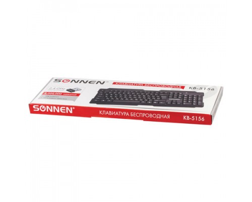 Клавиатура беспроводная SONNEN KB-5156,USB, 104 клавиши, 2,4 Ghz, черная, 512654