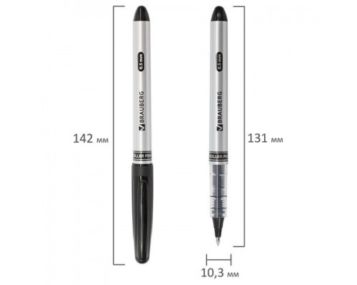 Ручка-роллер BRAUBERG Control, ЧЕРНАЯ, корпус серебристый, узел 0,5мм, линия 0,3мм, 141553