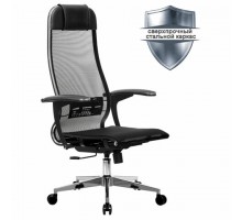 Кресло офисное МЕТТА "К-4-Т" хром, прочная сетка, сиденье и спинка регулируемые, черное