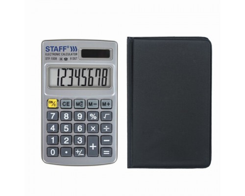 Калькулятор карманный метал. STAFF STF-1008 (103х62мм), 8 разрядов, двойное питание, 250115