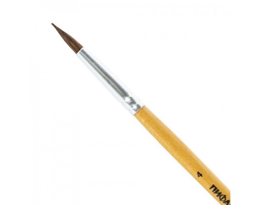 Кисть ПИФАГОР, ПОНИ, круглая, № 4, деревянная лакированная ручка, с колпачком, 200833