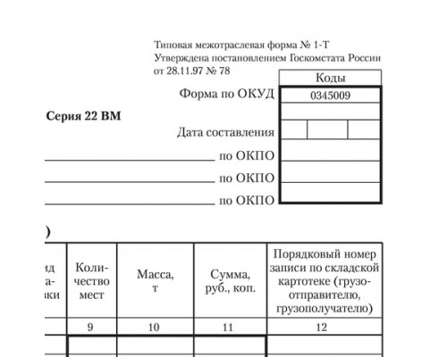 Бланк бух.офсет Товарно-транспортная накладная, А4 (198х275мм), СПАЙКА 100шт, BRAUBERG/STAFF, 130135