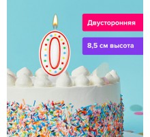 Свеча-цифра для торта "0" ДВУСТОРОННЯЯ с конфетти, 8,5 см, ЗОЛОТАЯ СКАЗКА, держатель, блистер, 591393