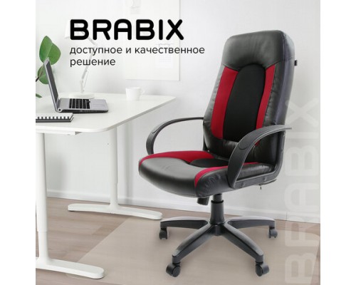Кресло офисное BRABIX Strike EX-525, экокожа черная, ткань черная/бордовая TW, 531379