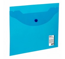 Папка-конверт с кнопкой МАЛОГО ФОРМАТА (240х190 мм), А5, прозрачная, синяя, 0,15 мм, STAFF, 270466