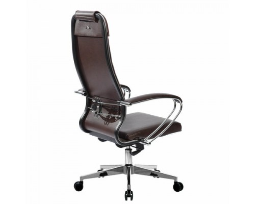 Кресло офисное МЕТТА К-29 хром, экокожа, сиденье и спинка мягкие, темно-коричневое