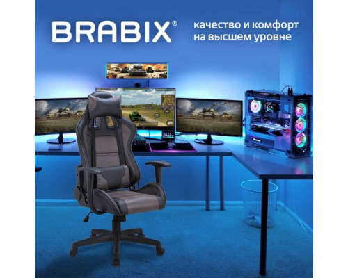 Кресло компьютерное BRABIX GT Racer GM-100, две подушки, ткань, экокожа, черное/коричневое, 531819