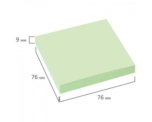 Блок самоклеящийся (стикеры) BRAUBERG ПАСТЕЛЬНЫЙ 76х76мм, 100 листов, зеленый, 122696