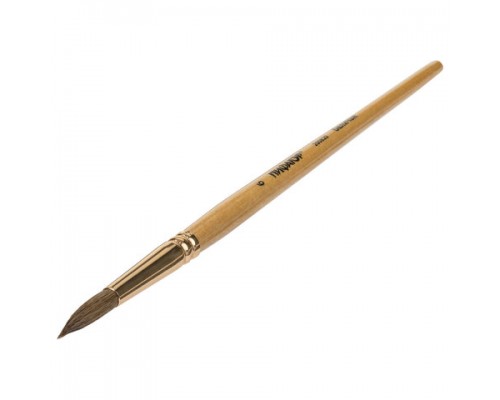 Кисть ПИФАГОР, БЕЛКА, круглая, № 6, деревянная лакированная ручка, с колпачком, пакет, 200820