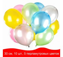 Шары воздушные ЗОЛОТАЯ СКАЗКА, 12" (30 см), КОМПЛЕКТ 10 штук, перламутровые, ассорти 5 цветов, пакет, 105014