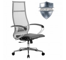 Кресло офисное МЕТТА "К-7" хром, прочная сетка, сиденье и спинка регулируемые, серое