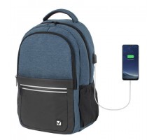 Рюкзак BRAUBERG URBAN универсальный, с отделением для ноутбука, USB-порт, "Denver", синий, 46х30х16 см, 229893