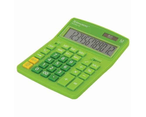 Калькулятор настольный BRAUBERG EXTRA-12-DG (206x155мм), 12 разрядов, дв.питание, ЗЕЛЕНЫЙ, 250483