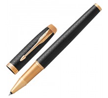Ручка-роллер PARKER "IM Premium Black GT", корпус черный матовый с гравировкой, позолоченные детали, черная, 1931660