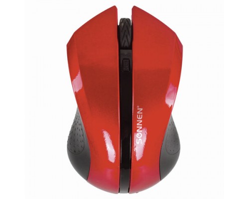 Мышь беспроводная SONNEN WM-250R, USB, 1600dpi, 3 кнопки+1 колесо-кнопка,оптическая, красная, 512643
