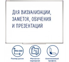 Доска магнитно-маркерная 90х120 см, алюминиевая рамка, ГАРАНТИЯ 10 ЛЕТ, STAFF, 235463