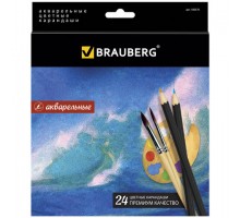 Карандаши цветные акварельные BRAUBERG "Artist line", 24 цвета, заточенные, высшее качество, 180570