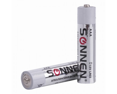Батарейки КОМПЛЕКТ 10 шт, SONNEN Alkaline, AAA (LR03, 24А), алкалиновые, мизинчиковые, короб, 451089