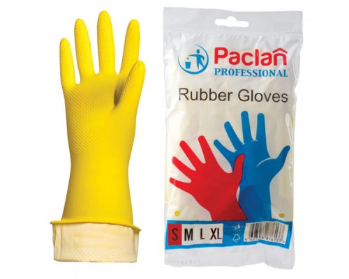Перчатки хоз. латексные, х/б напыление, размер S (малый), желтые, PACLAN Professional, ш/к1633