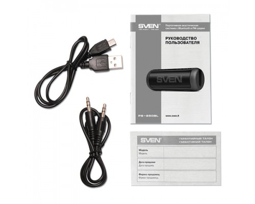 Колонка портативная SVEN PS-250BL, 2.0, 10 Вт, Bluetooth, FM-тюнер, USB, microUSB, черная, SV-015046